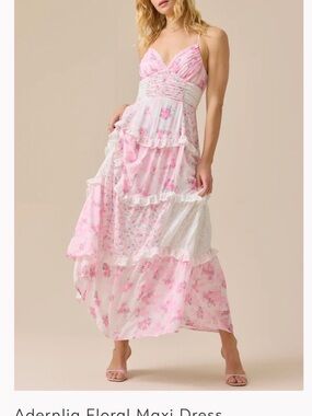 Altar'd State dark Pink and White Floral Tiered Maxi Dress